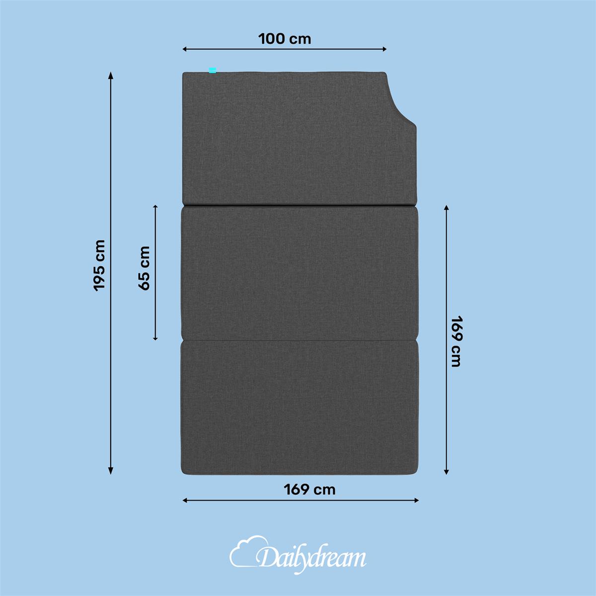 Surmatelas Dailydream Camper Modèle 1 pour VW T5, T6, Multivan, California Beach et Caravelle, 115x195x6,5cm, gris