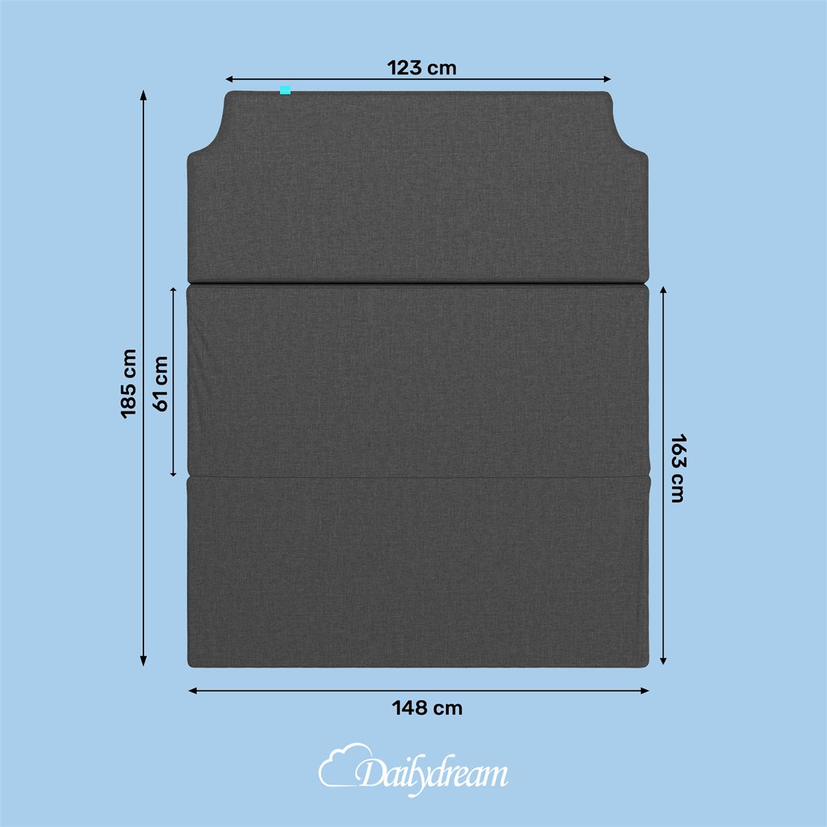 Surmatelas Dailydream Camper Modèle 2 pour VW T5, T6, Multivan, California Beach et Caravelle, 148x185x7,5cm, gris