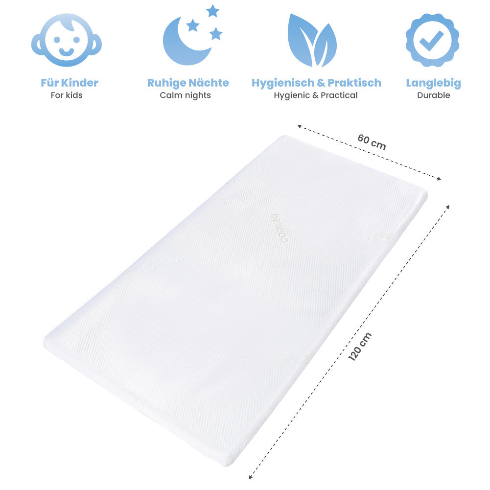 Coprimaterasso viscoelastico Dailydream “Model Kids M” con effetto memory foam, edizione “Clean Ocean”.