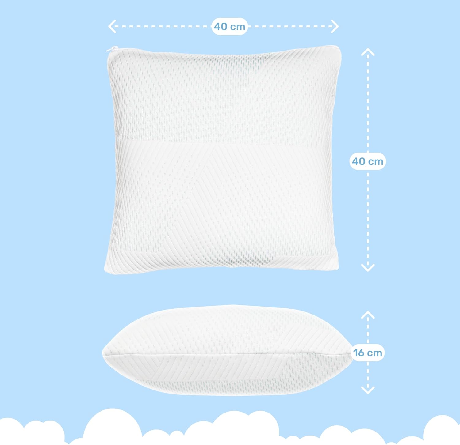 Dailydream SnuzzleCloud Oreiller en mousse à mémoire de forme, oreiller ergonomique pour le cou, 40 x 40 x 16 cm, blanc