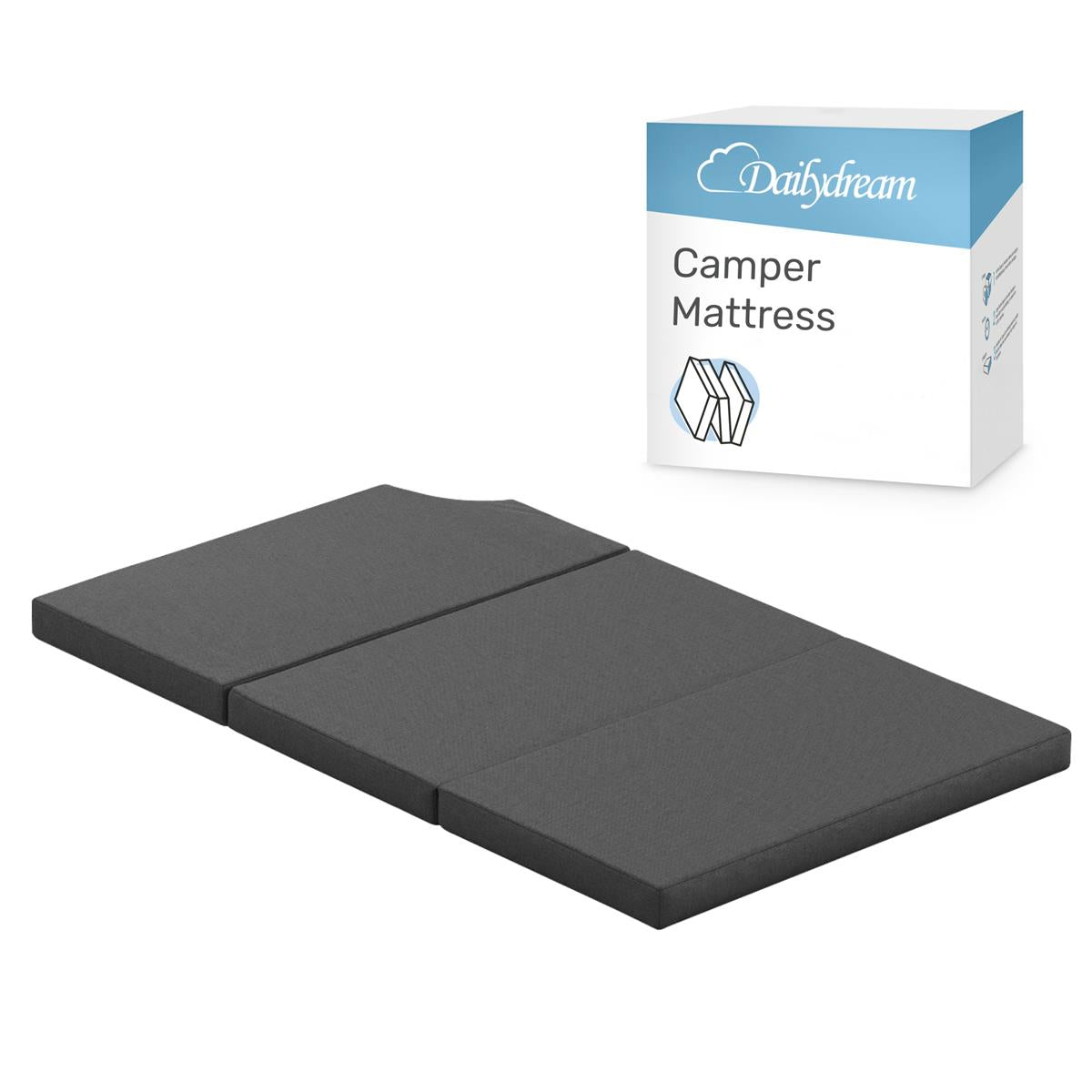 Surmatelas Dailydream Camper Modèle 1 pour VW T5, T6, Multivan, California Beach et Caravelle, 115x195x6,5cm, gris