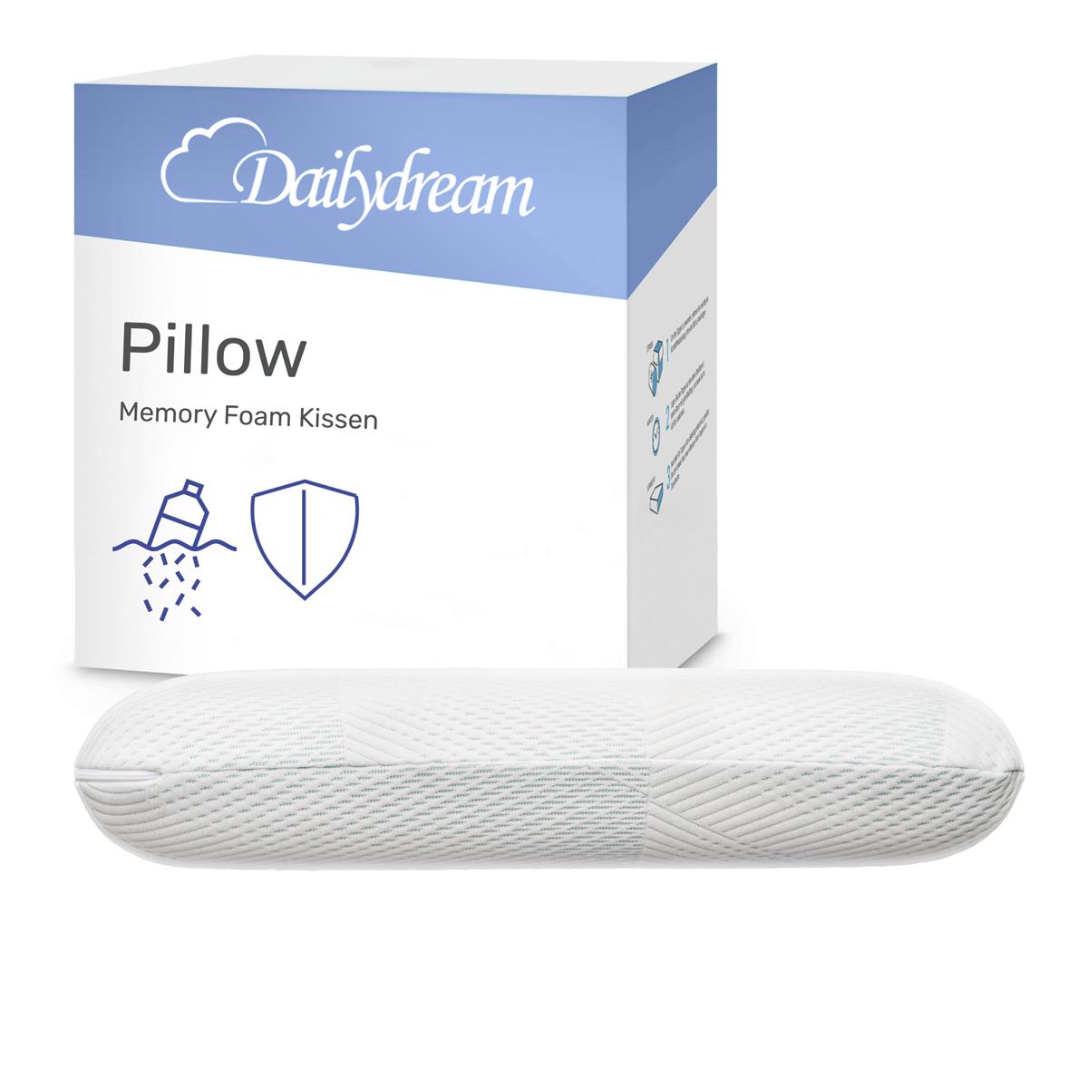 Almohada viscoelástica Dailydream, almohada ergonómica de apoyo para el cuello con funda antivirus, 60x40x12 cm, blanco
