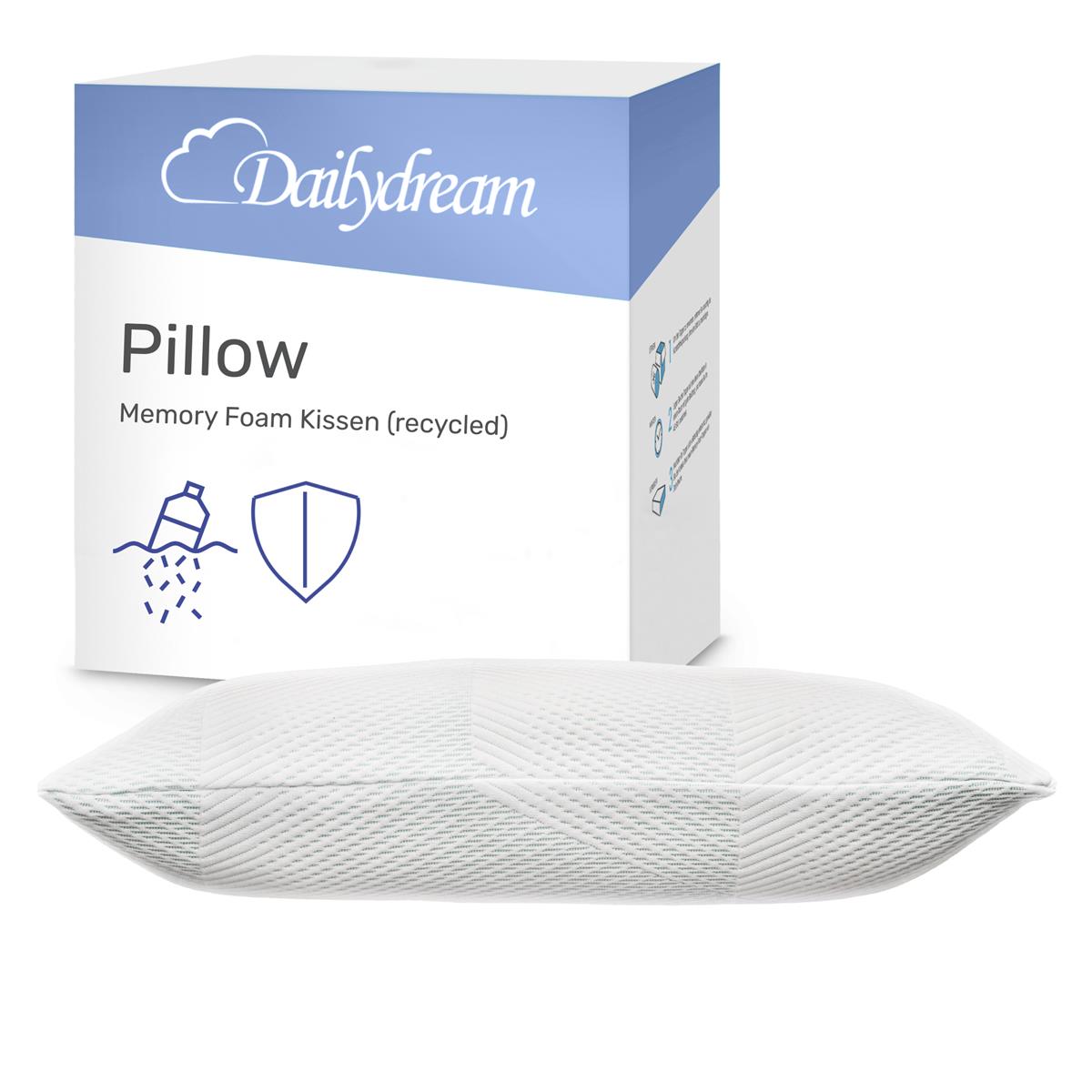 Cuscino memory foam Dailydream, cuscino ergonomico per il supporto del collo con fodera antivirus, 70x50x20 cm, bianco