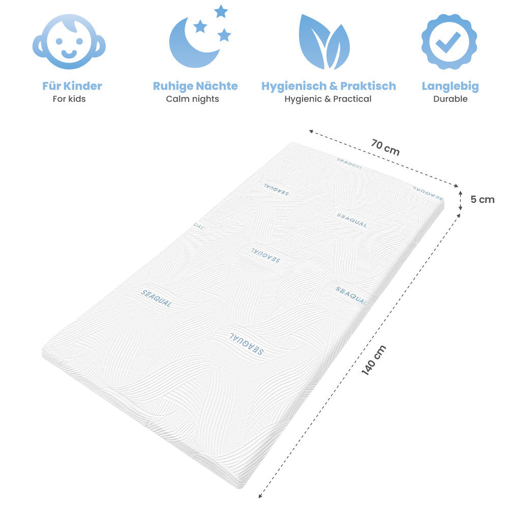 Coprimaterasso viscoelastico Dailydream “Model Kids M” con effetto memory foam, edizione “Clean Ocean”.