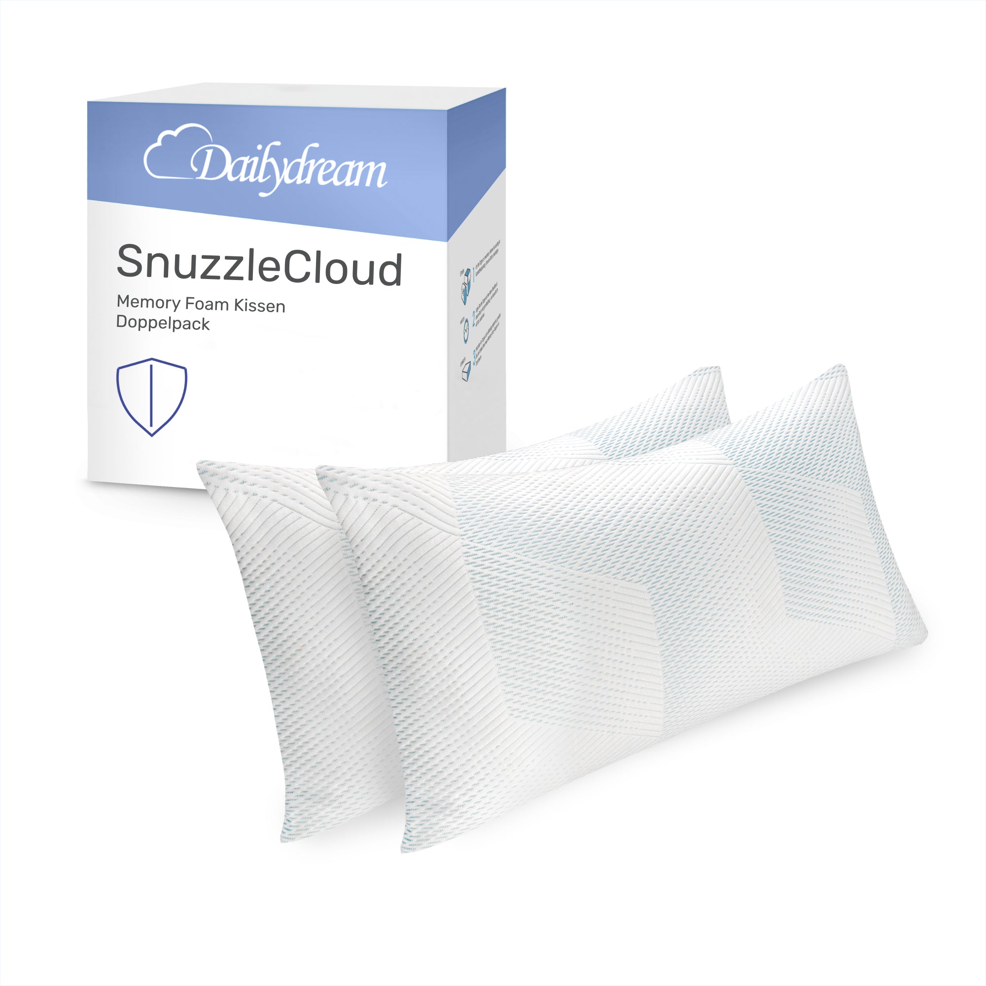 Dailydream SnuzzleCloud Almohada Viscoelástica, Almohada Ergonómica para Apoyar el Cuello, 80x40x20 cm, Pack de 2, Blanco