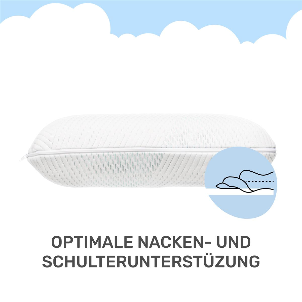 Almohada viscoelástica Dailydream, almohada ergonómica de apoyo para el cuello con funda antivirus, 60x40x12 cm, blanco
