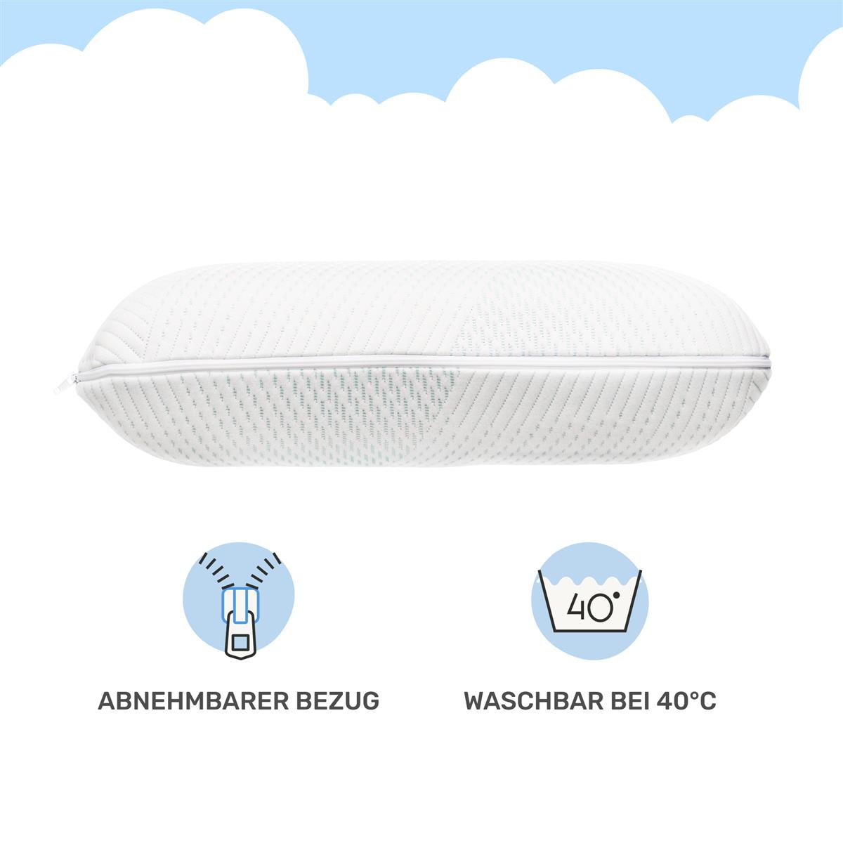 Almohada viscoelástica Dailydream, almohada ergonómica de apoyo para el cuello con funda antivirus, 60x40x12 cm, blanco