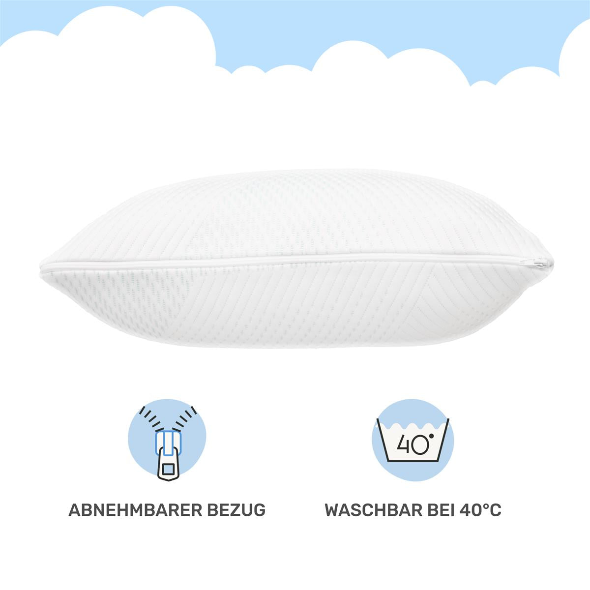 Cuscino memory foam Dailydream, cuscino ergonomico per il supporto del collo con fodera antivirus, 70x50x20 cm, bianco