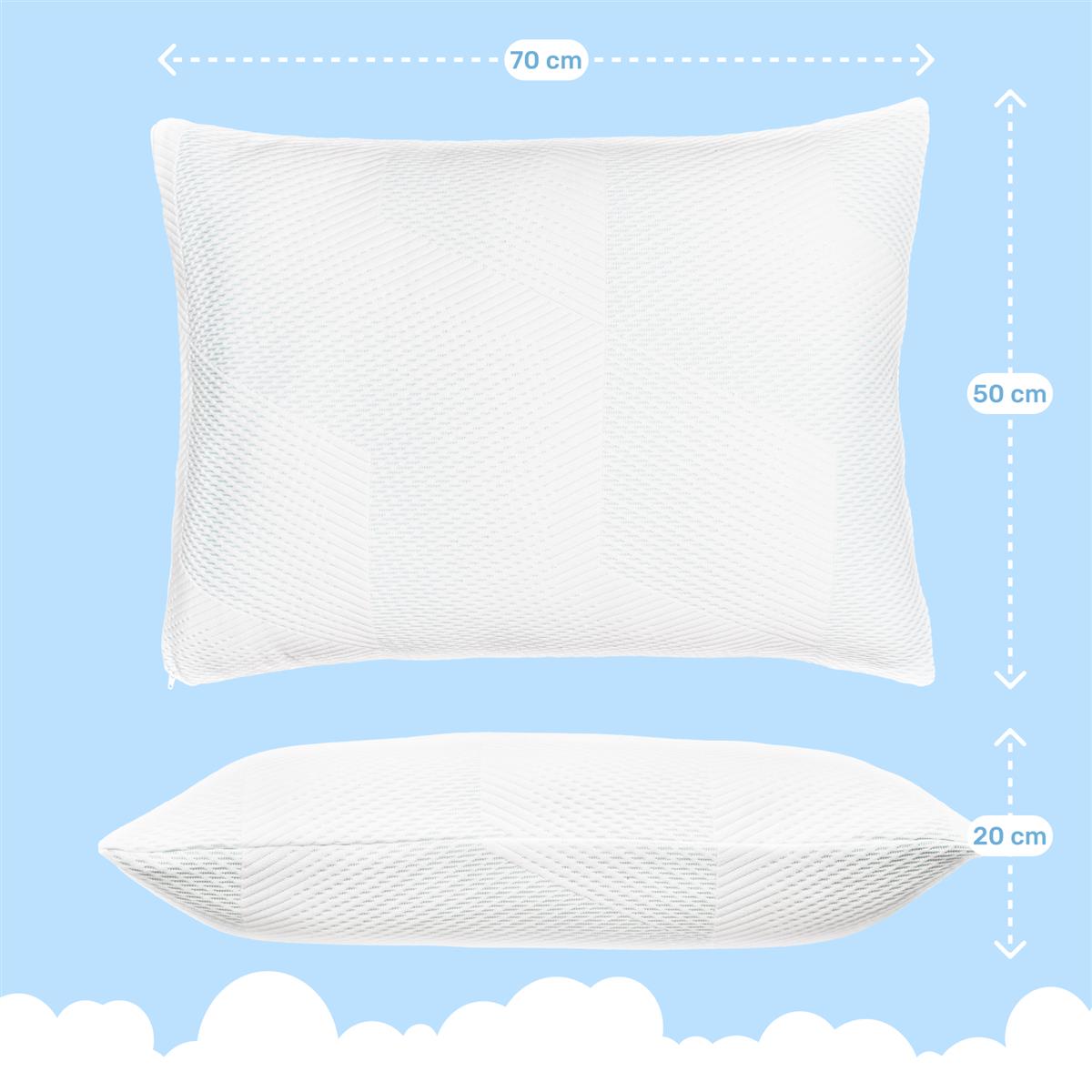 Cuscino memory foam Dailydream, cuscino ergonomico per il supporto del collo con fodera antivirus, 70x50x20 cm, bianco