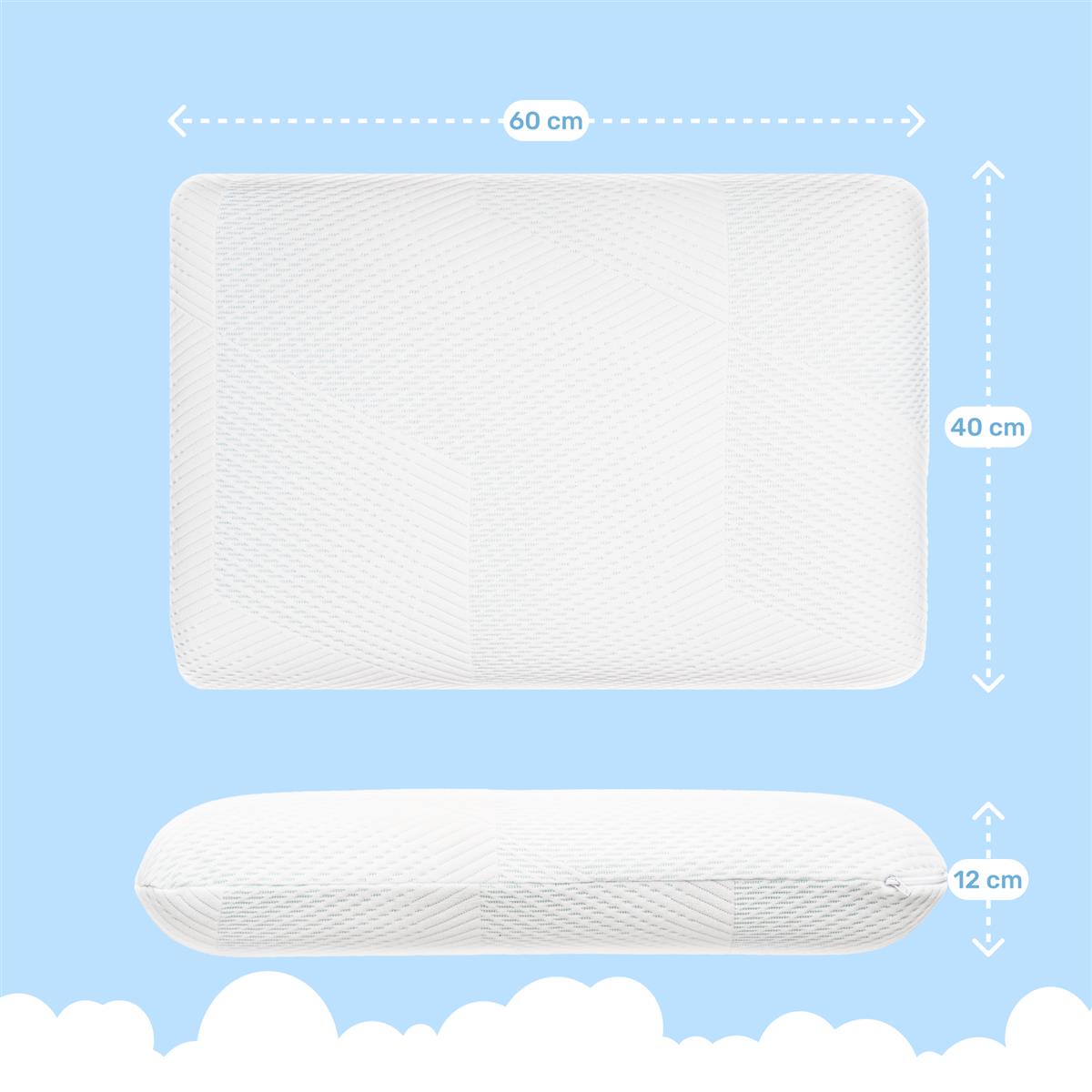Almohada viscoelástica Dailydream, almohada ergonómica de apoyo para el cuello con funda antivirus, 60x40x12 cm, blanco